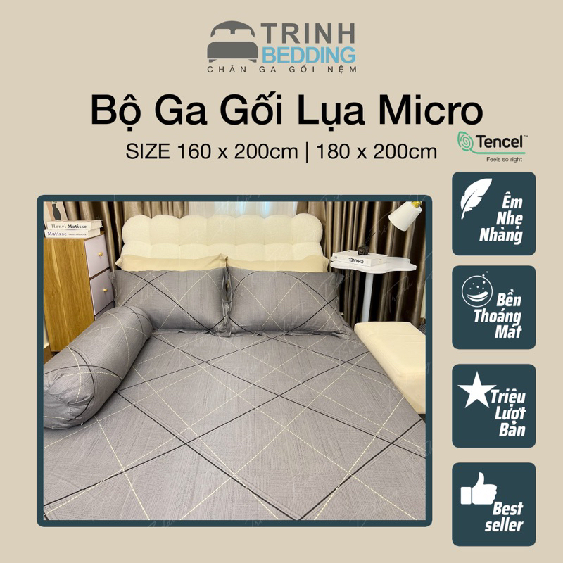 |SALE OFF 50%| BỘ GA GỐI lụa Tencel Micro sợi dày dặn mát(S-ko mền)