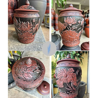   Chĩnh đựng gạo phong thủy   Hũ Gạo Chum Gạo 30KG - Khắc Nổi HOA SEN Chum Gốm Cao Cấp Bát Tràng -Thùng đựng gạo gốm sứ 