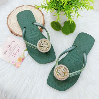 DÉP ĐẾ VUÔNG KIM TUYẾN XANH RÊU + CHARM