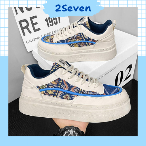 Giày Thể Thao Sneaker Nam Trắng Phối Họa Tiết Thổ Cẩm Hot Trend 2024  - GH68 - 2SEVEN