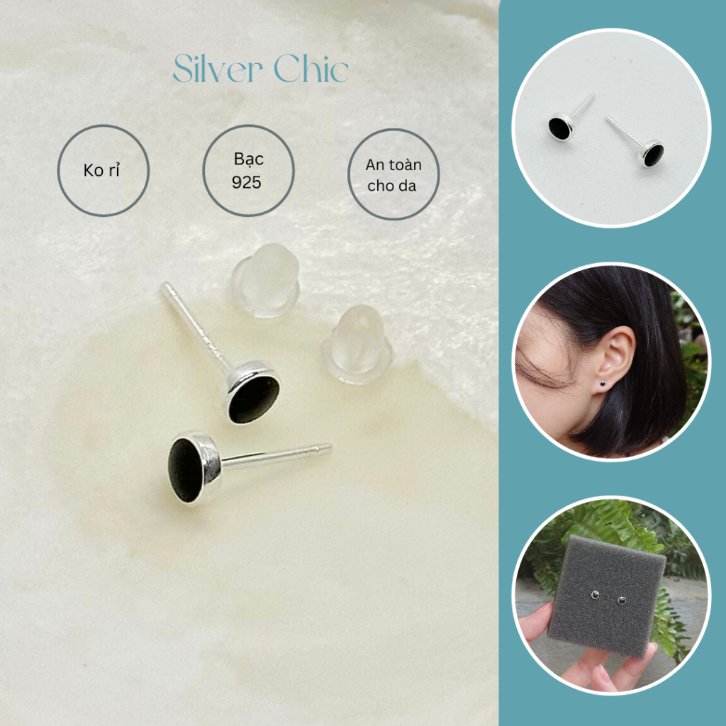 Bông tai bạc Black Circle SILVER CHIC BT06 bạc 925