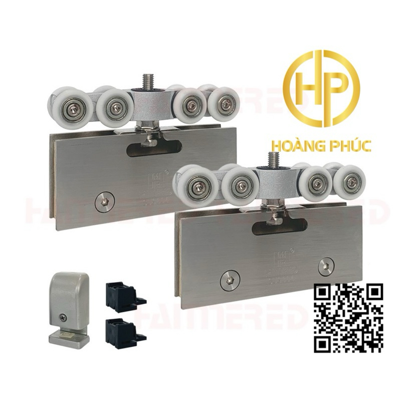 Bộ bánh xe treo kính cường lực inox 304 hàng chính hãng Hammered