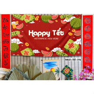   Tặng đinh móc+keo dán  Phông nền tranh vải treo tường backdrop Tết Tết Nguyên Đán Happy New Year trang trí sự kiện 