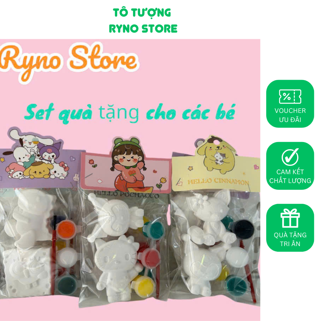 Set tượng mini 2D gồm 2 con + 1 cọ + 3 màu ngẫu nhiên siêu dễ thương | RYNO