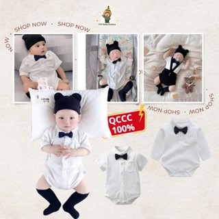 Body Sơ Mi Trắng Công Tử TTT Baby, Chất Cotton Organic Cao Cấp, Kèm Nơ Cổ Cho Bé Trai Đầy Tháng, Quần Áo Trẻ Em 3,5-15kg