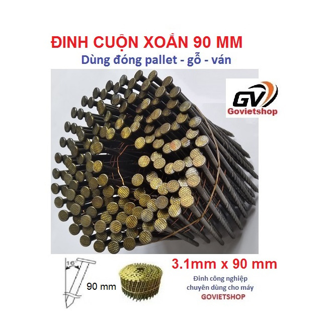Đinh cuộn xoắn 3.1x90mm - cuộn 200 cây đinh đóng pallet thùng gỗ