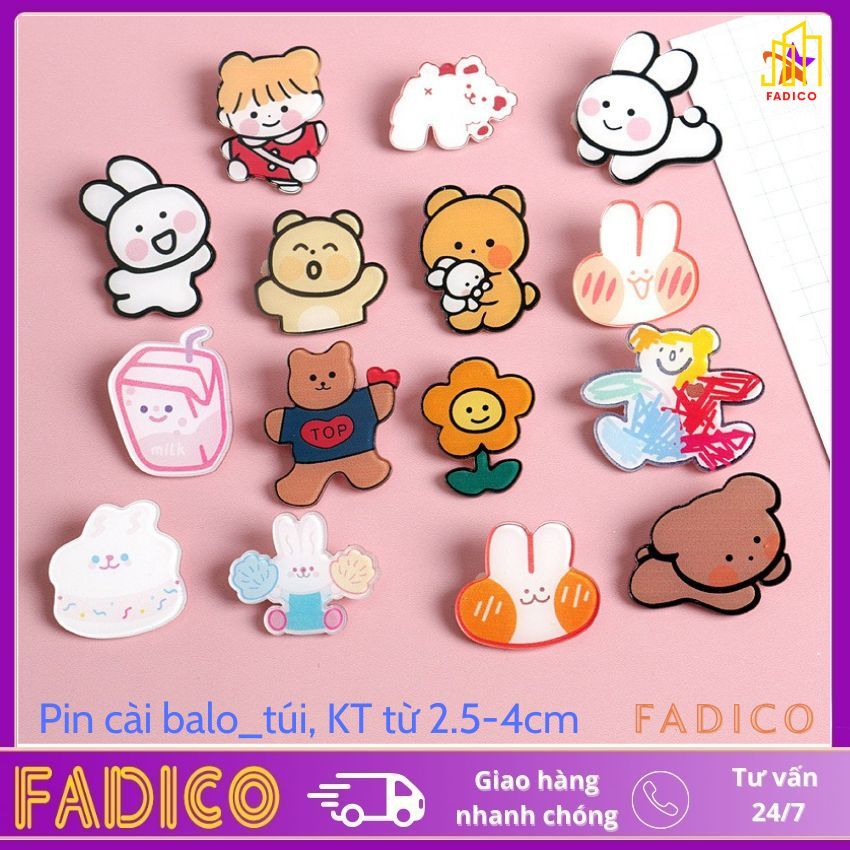 SỈ GHIM CÀI BALO TÚI VÍ - STICKER HOẠT HÌNH THỎ- PIN CÀI TÚI DỄ THƯƠNG-FADICO
