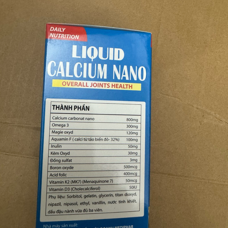 Viên uống CALCI NANO MK7 PLUS - Hộp 100 viên bổ sung Canxi D3 K2 MK7  giảm nguy cơ loãng xương