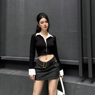 Chân váy da loang nịt lệch