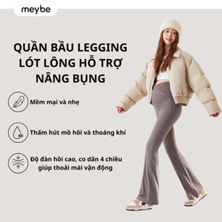Quần legging bầu ống loe Meybe cạp chéo lót lông giữ nhiệt cho mẹ bầu - MBE7125-1