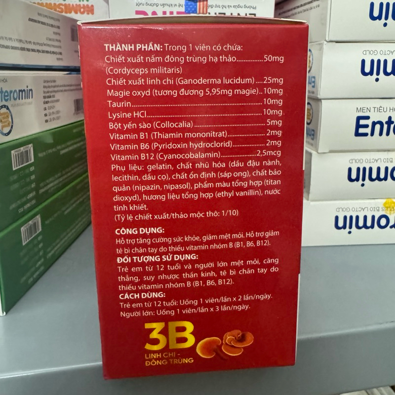 Vitamin 3B Lysine LINH CHI ĐÔNG TRÙNG HẠ THẢO bổ sung B1 B6 B12 cho cơ thể giúp bồi bổ cơ thể , giảm đau dây thần kinh