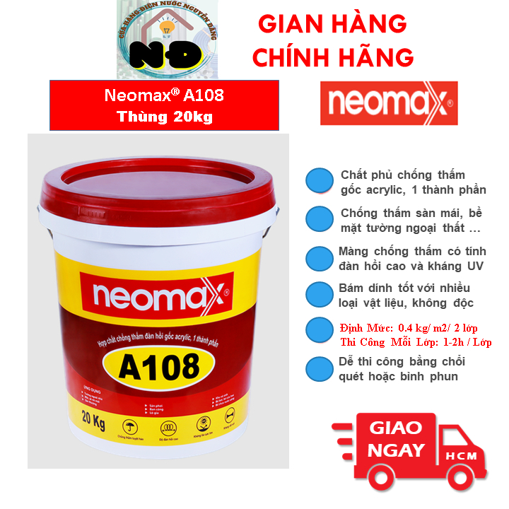 [Hỏa Tốc] Thùng 20Kg Sơn Chống Thấm Neomax A108 Gốc Nhựa Acrylic Cho Tường,Sàn Mái Bê Tông,Sân Thượn