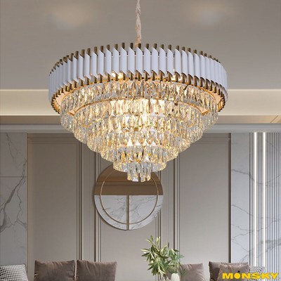 Đèn thả chùm MONSKY COPTI trang trí pha lê cao cấp loại khung trắng vàng - kèm bóng LED 3 chế độ màu