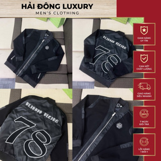 Áo Khoác Bomber Philip Phối Nỉ Hình Logo Thêu 78 Siêu Nét,Vải Gió Phối Nỉ Dày Dặn,logo tag sắt chữ full thêu toàn bộ