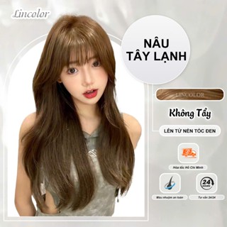 Thuốc nhuộm tóc, thuốc nhuộm tóc màu NÂU TÂY LẠNH ,không tẩy, LIN_COLOR, tặng kèm oxy trợ nhuộm và bao tay,trùm đầu