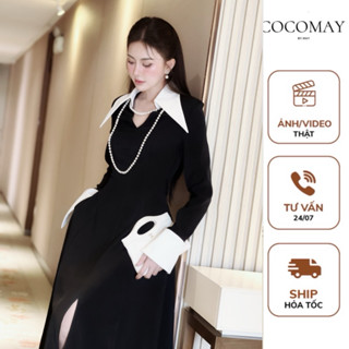  COCOMAY Đầm Hazel - đầm vest thiết kế cách điệu lá cổ trắng phong cách thanh lịch maxi tay dài Nữ Dress Women 