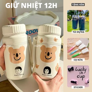 Bình giữ nhiệt 12h nắp vặn inox 316 dung tích 1000ml tặng stick gấu, túi đựng, cây cọ rửa bình