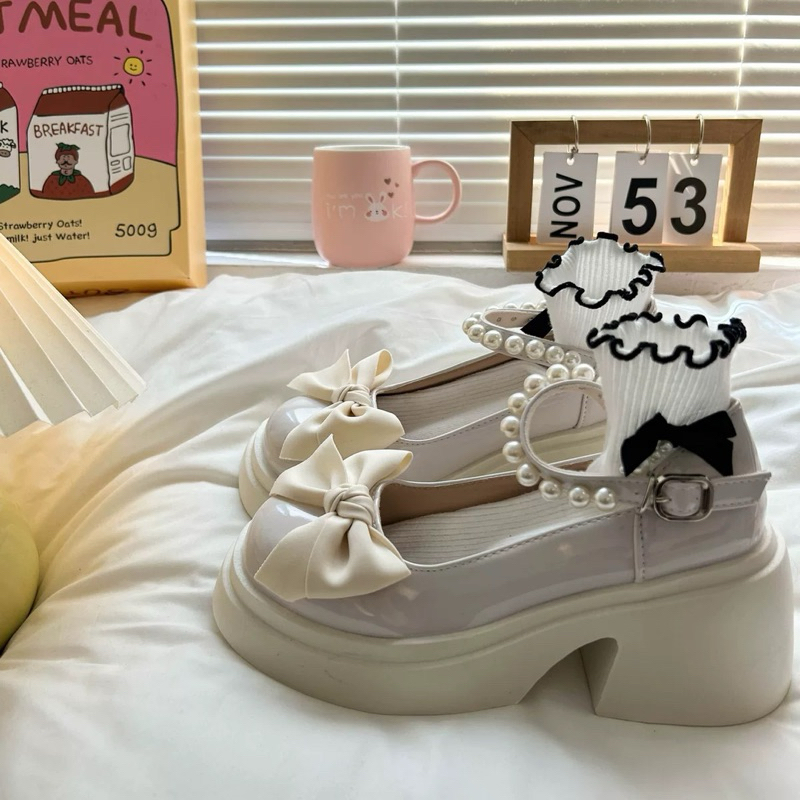 Giày búp bê lolita nữ Quai Ngọc độn đế 7cm(form to đặt lùi 1sz) | BigBuy360 - bigbuy360.vn