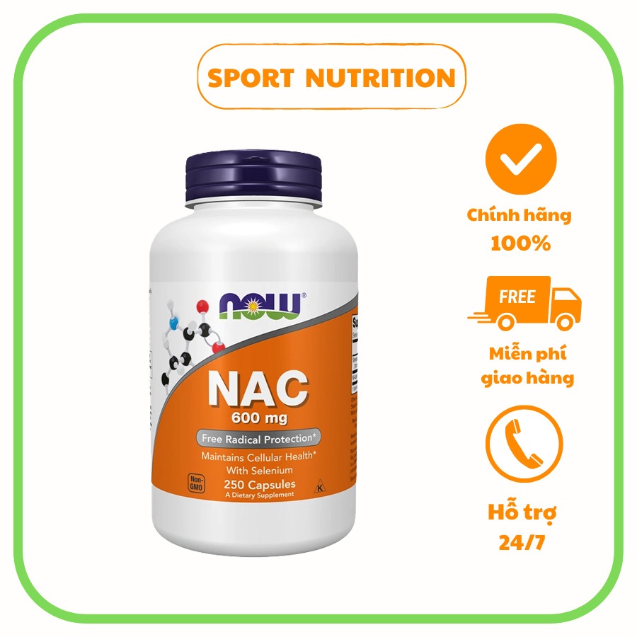 Viên uống Now NAC (N-Acetyl Cysteine) 600 mg with Selenium giúp giải độc gan, bảo vệ gan