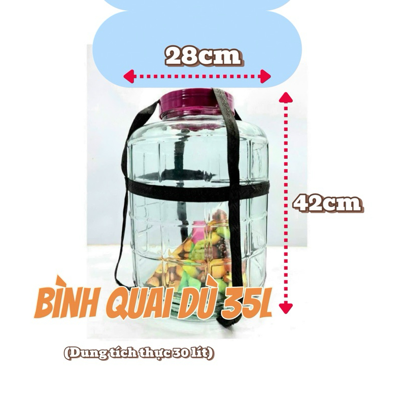 Bình Thuỷ Tinh 35L (Thể tích thực 30lít) Ngâm Rượu Sâm và Đinh Lăng, Hoa Quả,Bảo Quản Đồ Khô An Toàn