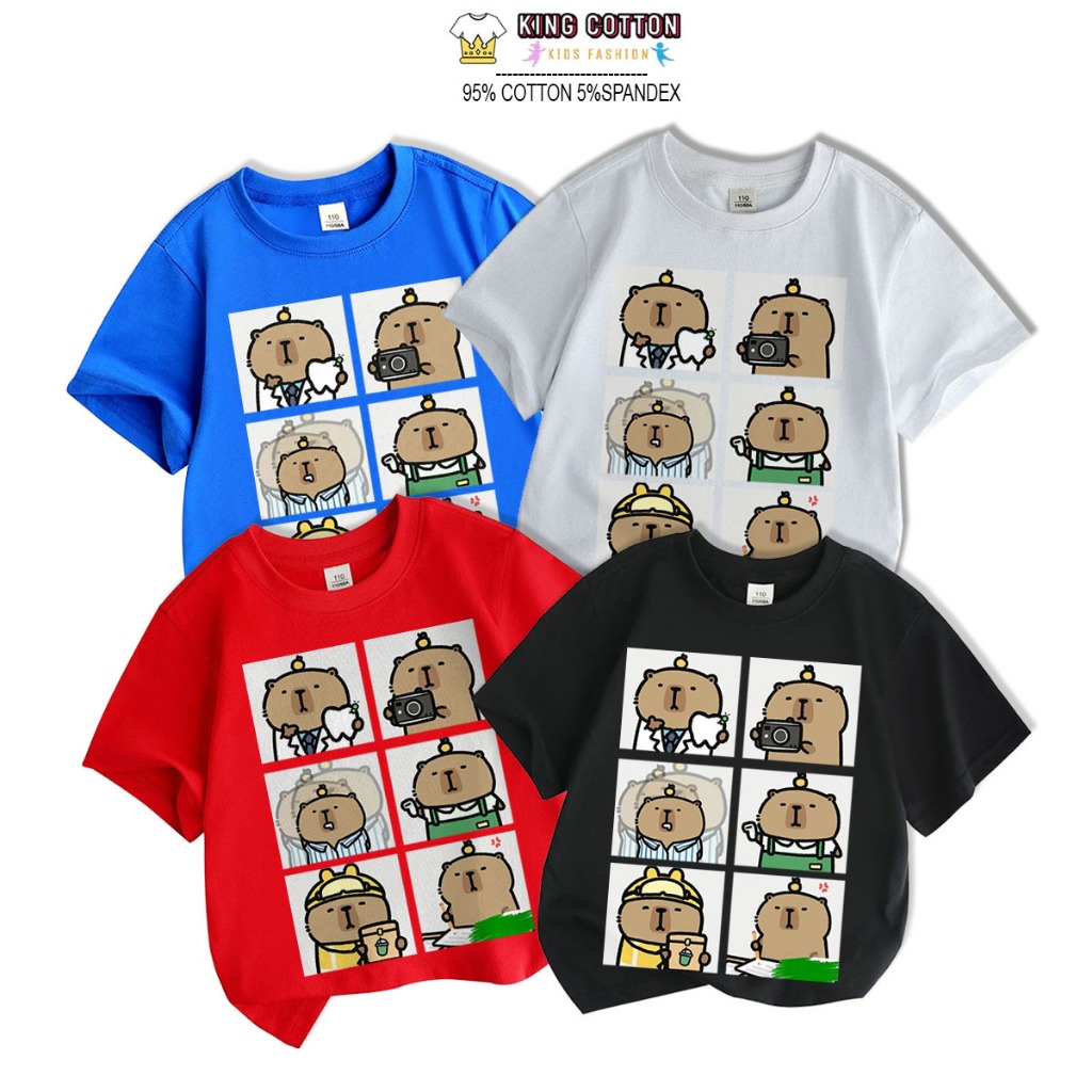 Áo Thun Cotton Trẻ Em CAPYBARA ART 5, Áo Thun Big Size từ 7-60kg, 4 Màu áo, Cotton 4 Chiều Chính Phẩ
