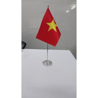 Bộ Cờ Để Bàn Đơn Mini - Cờ Việt Nam (Cán Inox Chân Đế Trắng)