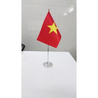 Bộ Cờ Để Bàn Đơn Mini - Cờ Việt Nam (Cán Inox Chân Đế Trắng)