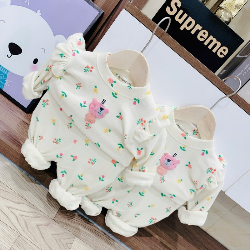 [Helen Kids Shop] - Bộ dài tay len lông xinh xắn cho bé gái 8-18kg