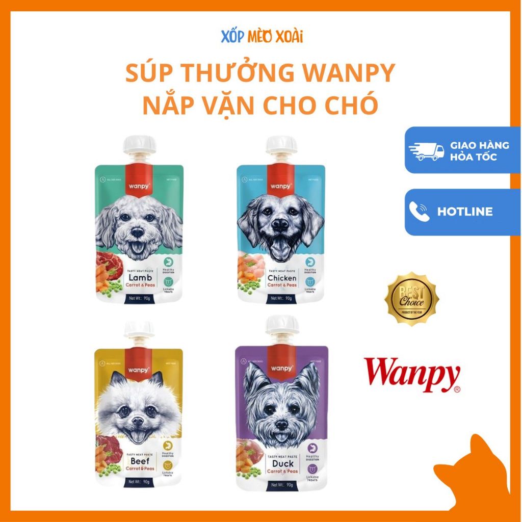 Súp Thưởng Nắp Vặn WANPY Cho Chó 90g - Súp thưởng thức ăn ướt mềm dinh dưỡng tự nhiên dễ bảo quản cho cún
