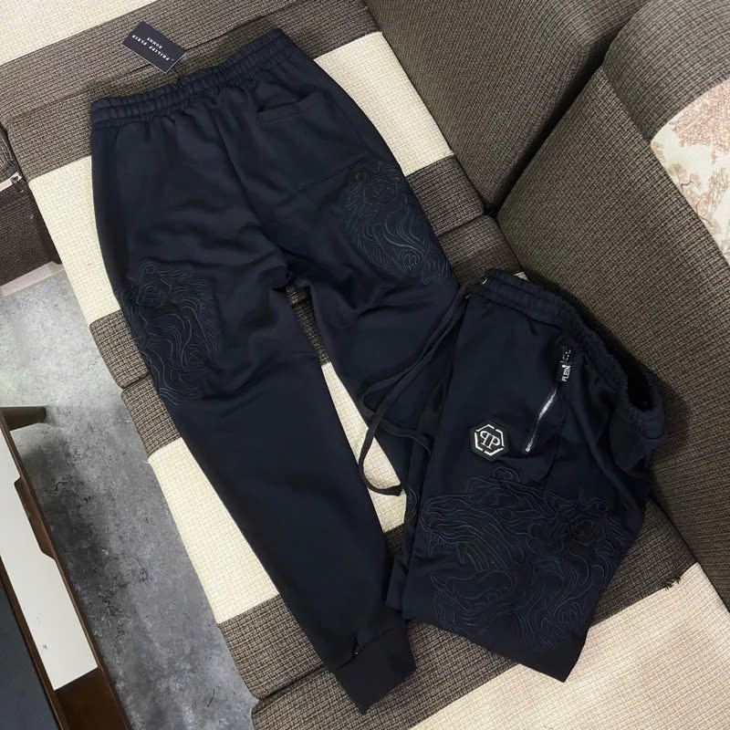 Quần Jogger Dài Nam Philipp Plein Nỉ Da Cá Thêu Logo Sắt Phối Dệt Hình Hổ Vằn Hai Đùi Boy Phố Cao Cấ