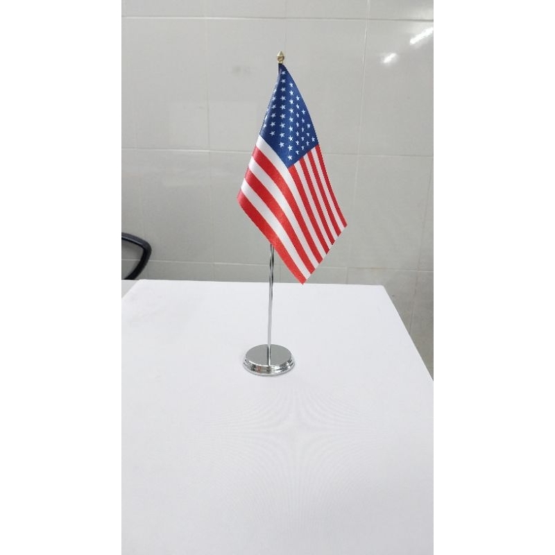 Bộ Cờ Để Bàn Đơn Mini (Cán Inox  Chân Đế Trắng - Lá Cờ Tùy Chọn Các Nước)