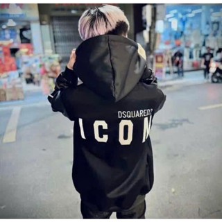 Áo Khoác Hoodie DSQ ICON Phối Tay Da Hàng Quảng Châu Cao Cấp - Áo Khoác Nam Nữ In Chữ DSQ ICON 2 Mặt Phong Cách 2024