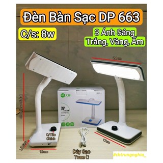 Đèn bàn học sạc ac/dc dp663 chống cận thị 40 bóng led cs 8w pin 4000mah