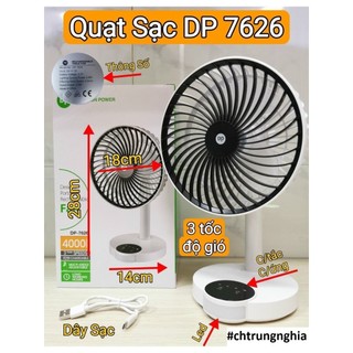 Quạt sạc cao cấp cảm ứng dp 7626 có đèn led cao 31 cm pin rời 4000mah - 3 tốc độ gió