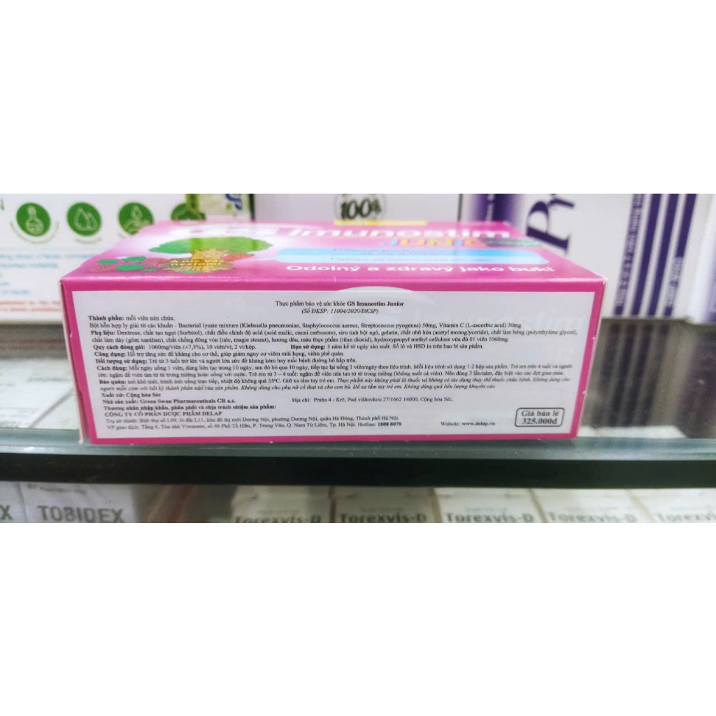 Viên ngậm (uống) GS Imunostin Junior giúp tăng sức đề kháng,dùng cho trường hợp hay bị đau hong,phế quản,sổ mũi nhiều