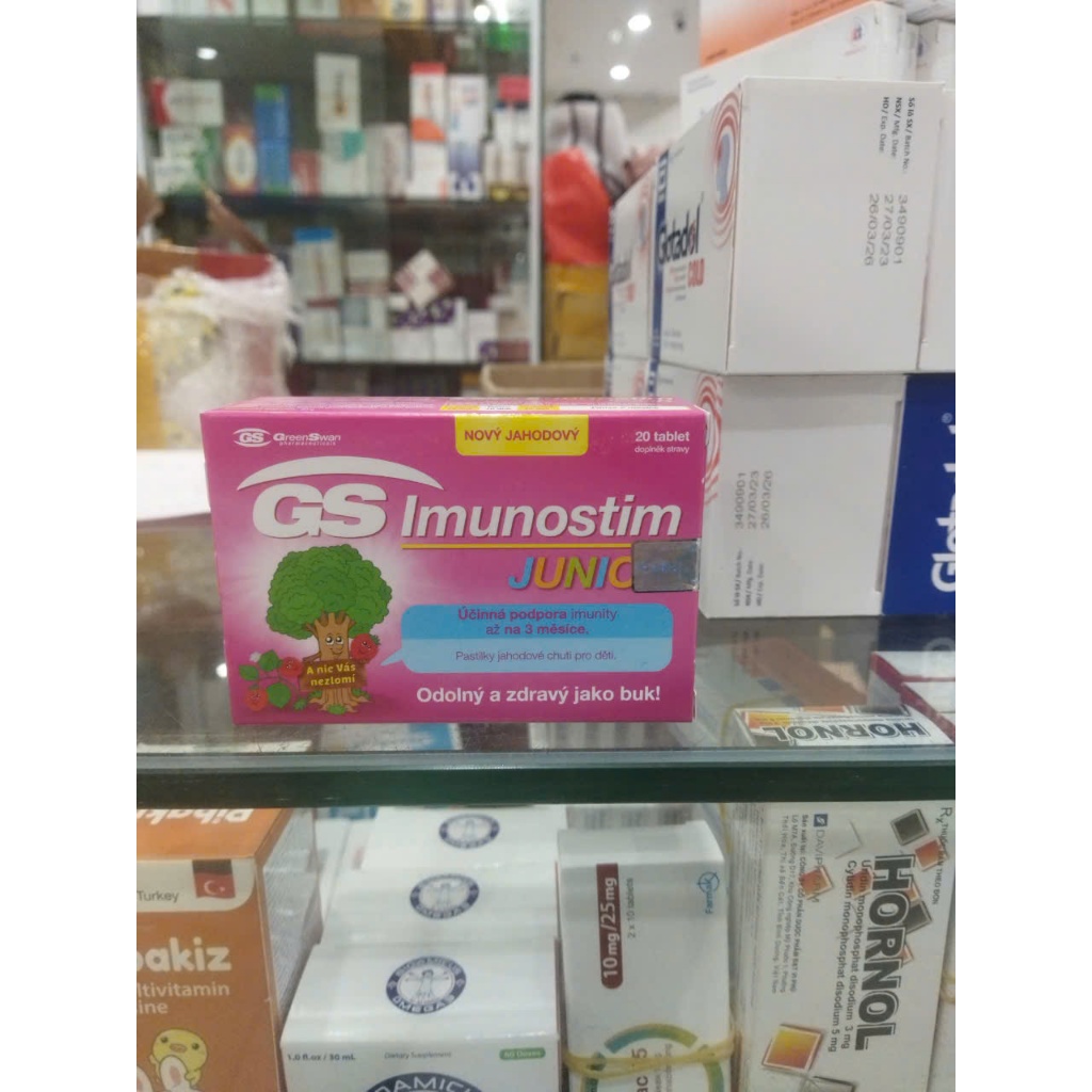 Viên ngậm (uống) GS Imunostin Junior giúp tăng sức đề kháng,dùng cho trường hợp hay bị đau hong,phế quản,sổ mũi nhiều