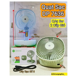 Quạt tích điện siêu mát gấp gọn dp7636 tiện dụng cao 30cm pin 2400mah
