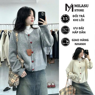  Áo khoác len cardigan cúc tim MILASU áo len nữ dài tay cổ tròn 318 