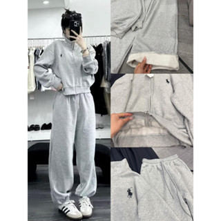 Bộ Set nỉ áo khoác croptop + quần bo ống thêu ngựa hàng may kĩ ảnh thật co giãn sẵn hàng