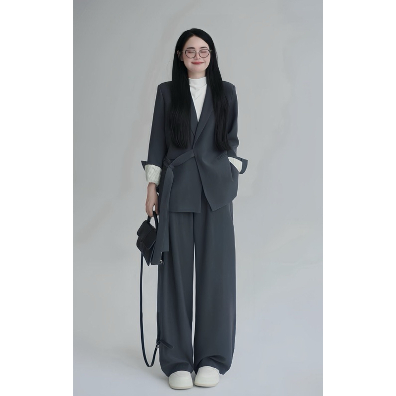 SÉT VEST QUẦN ỐNG RỘNG ÁO CỘT DÂY PHỐI TAY SỌC ĐI LÀM, ĐI CHƠI, ĐI SỰ KIỆN, SÉT BLAZER CÔNG SỞ, SÉT BỘ THỜI TRANG