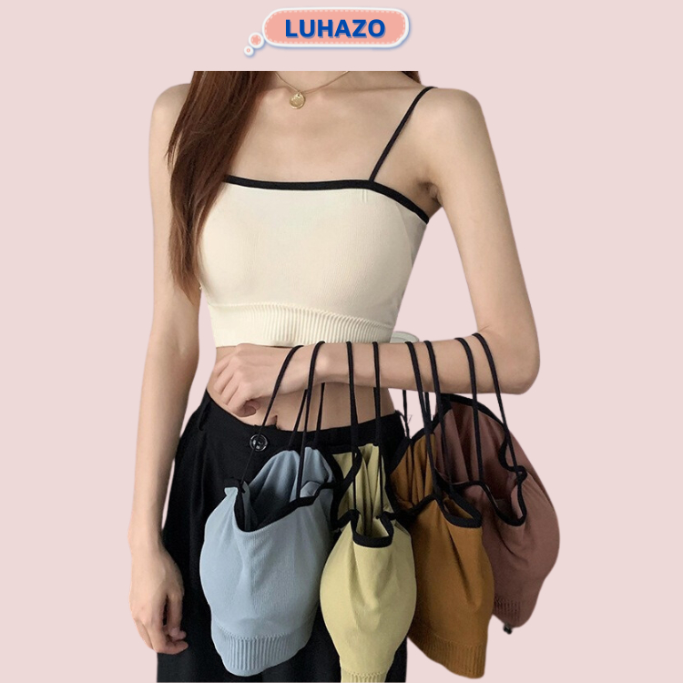Áo bra cotton tăm  LUHAZO gam màu pastel quyến rũ LUHAZO (có mút đệm ngực) 2 dây croptop tập gym yog