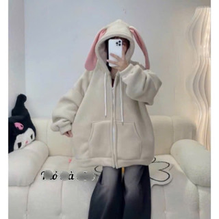 Áo khoác NƠ TAI THỎ siêu xinh nỉ lót bông form rộng VYCOCA
