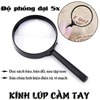 Kính lup đen mini 60mm phóng to cầm tay, kiếng lúp bỏ túi phóng đại 5x soi đọc sách báo sửa chữa thí nghiệm cho học sinh
