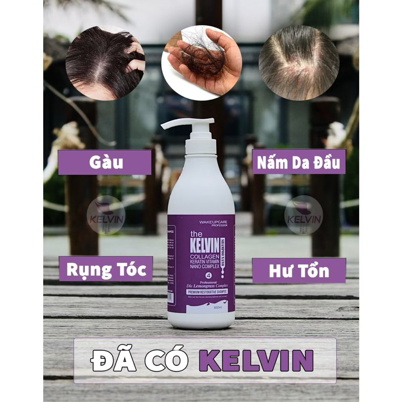 Dầu Gội Keratin KelVin  Phục hồi tóc hư tổn, Sạch Gàu, Ngăn Rụng Kích Mọc Tóc Nát 800ml