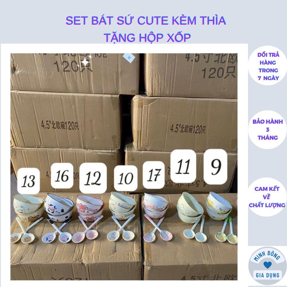 Set 2 Bát Ăn Cơm Bằng Sứ Hình Con Bò Sữa Cute - Chén Ăn Cơm Ngon Miệng Cho Bé Hoạt Hình Dễ Thương Kèm 2 Thìa