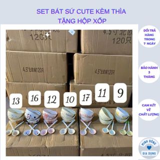 Set 2 Bát Ăn Cơm Bằng Sứ Hình Con Bò Sữa Cute - Chén Ăn Cơm Ngon Miệng Cho Bé Hoạt Hình Dễ Thương Kèm 2 Thìa