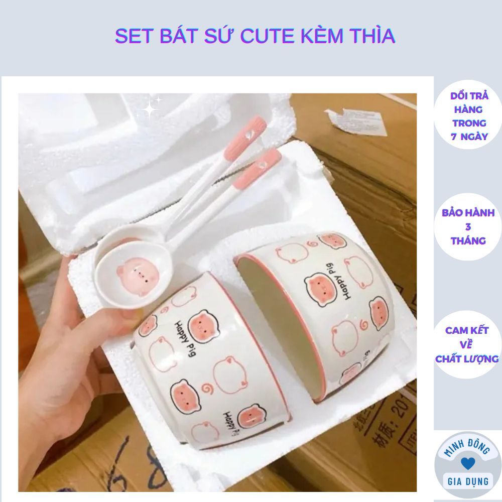 Set 2 Bát Ăn Cơm Bằng Sứ Hình Con Lợn Cute