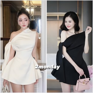 [SẴN] VÁY LỆCH VAI BUỘC NƠ VẠT TÀ CHIẾT EO TÔN DÁNG PHONG CÁCH TIỂU THƯ V25