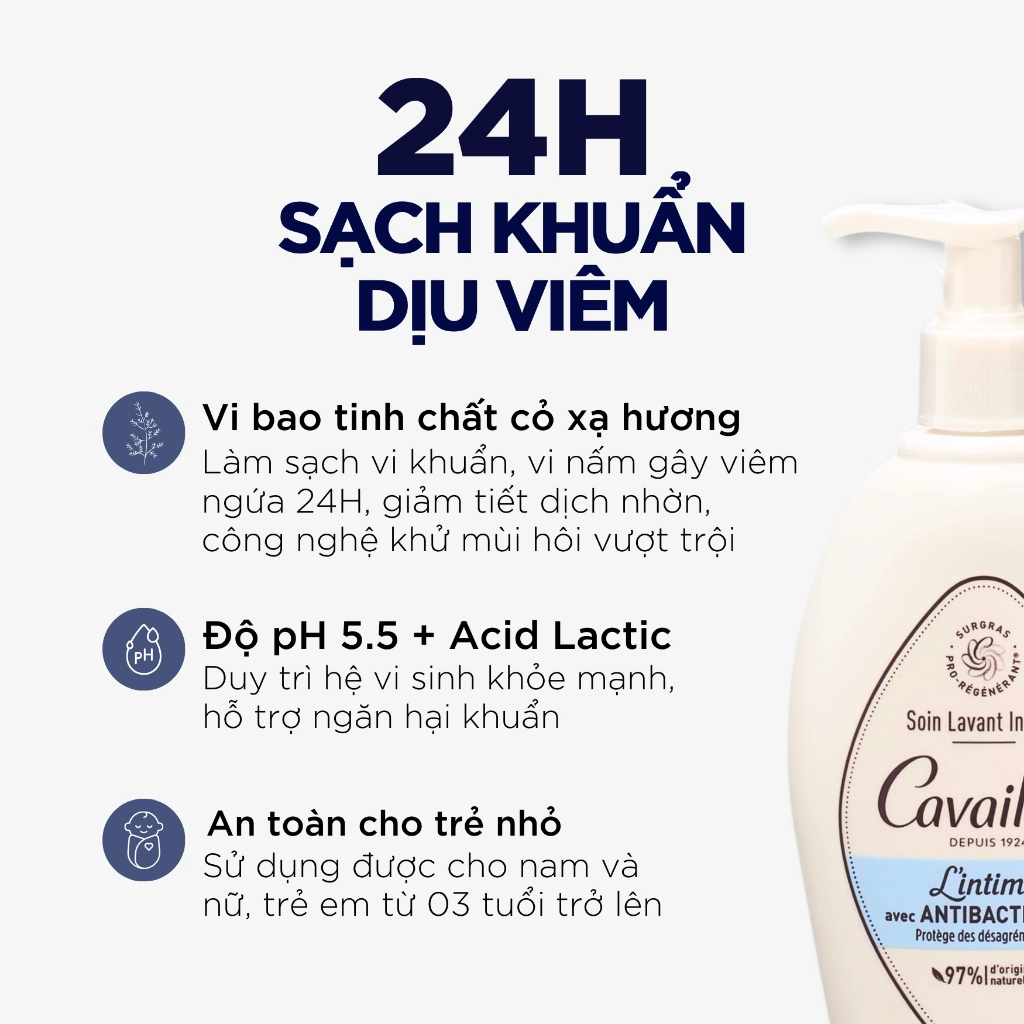 [MINI SIZE 100ML] Dung Dịch Vệ Sinh CAVAILLÈS | Giảm Viêm Nhiễm Phụ Khoa, Phòng Nấm Ngứa, Lợi Khuẩn (Date 2027)