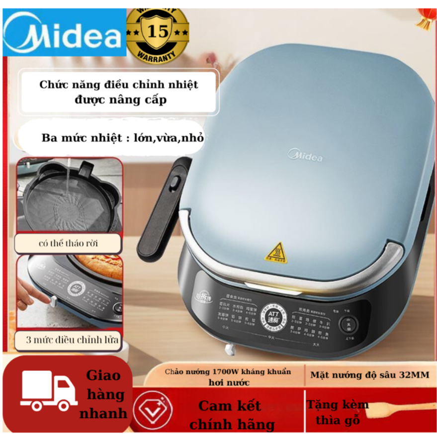 Chảo nướng điện tách đáy Midea - JKE30J63, mặt chảo chống dính dày dặn, 3 mức điều chỉnh nhiệt độ